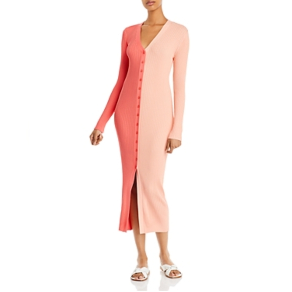 Staud Shoko Colorblock Bittersweet peach button up sweater dress size small - Picture 6 of 13